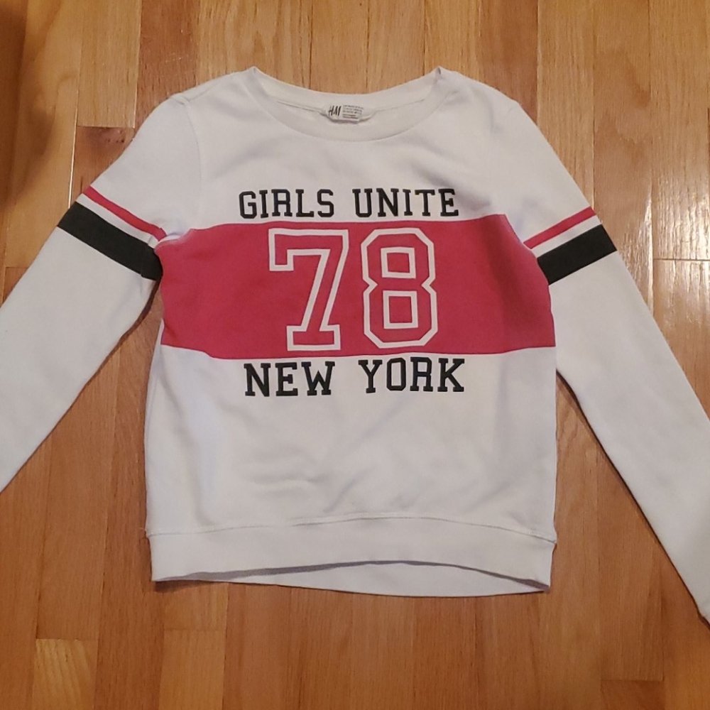H&M White/Red/Blue Crop-Sweatshirt